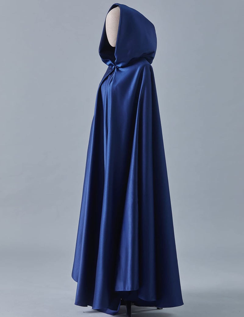 BEAUTELICATE Women's Wedding Hooded Cape Bridal Cloak Poncho Full Length Navy Blue - Image 3
